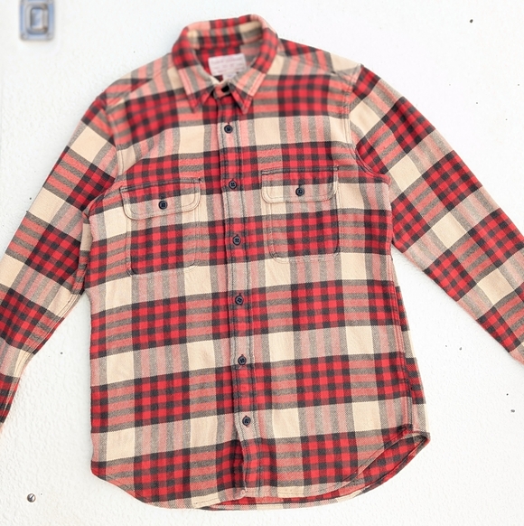 FILSONSeattle Vintage Flannel Button Down Plaid Shirt Red Tan Gray Small